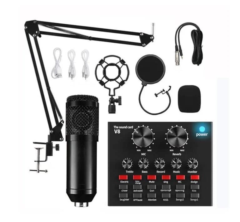 V8 Sound Card Set Professional Audio Condenser Mic Studio Singing Microphone V8 Sound Card Set Professional Audio Condenser Mic Studio Singing Microphone